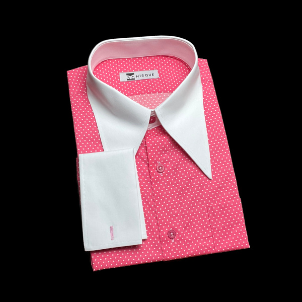 ピンクドットのロングポイントシャツ