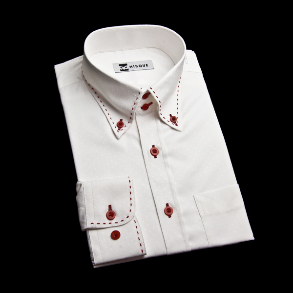 ホワイトの特殊柄 ボタンダウンカラー　ドゥエボットーニ　レギュラー　ラウンドのワイシャツ