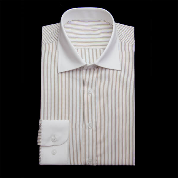 ブラウンのストライプ柄 セミワイドカラー　レギュラー　ラウンドのオーダーシャツ