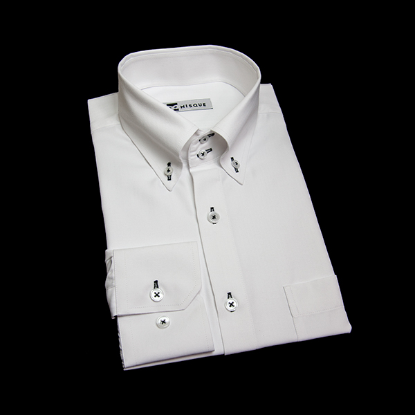 ホワイトの特殊柄 ボタンダウンカラー　ドゥエボットーニ　レギュラー　角落ち（カットオフ）のワイシャツ