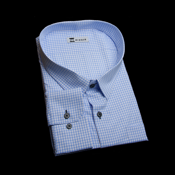 水色のギンガムチェックシャツ| オーダーシャツデザイン例