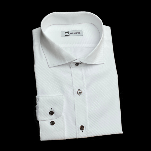 ホワイトの特殊柄 ワイドカラー　ドゥエボットーニ　レギュラー　ラウンドのオーダーシャツ