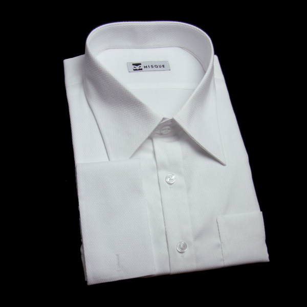 ホワイトの特殊柄 レギュラーカラーダブルカフス（フレンチカフス）のワイシャツ