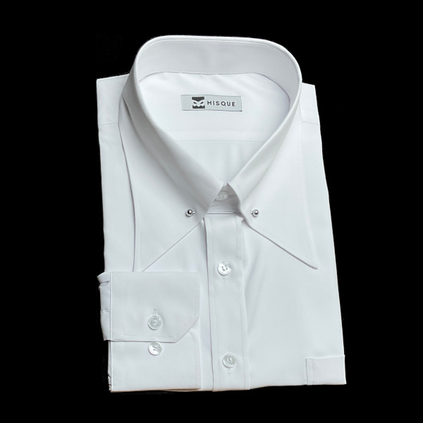 ホワイトの無地柄 ピンホールカラー　レギュラー　角落ち（カットオフ）のオーダーシャツ