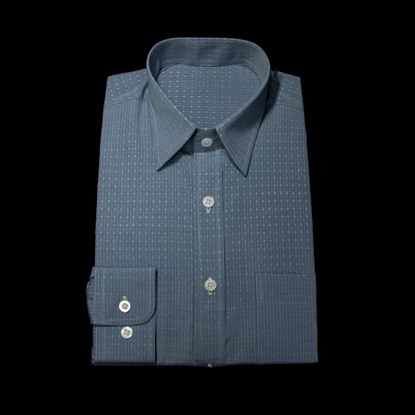 紺 / グレーのチェック柄 ショートポイントカラーレギュラー　ラウンドのワイシャツ
