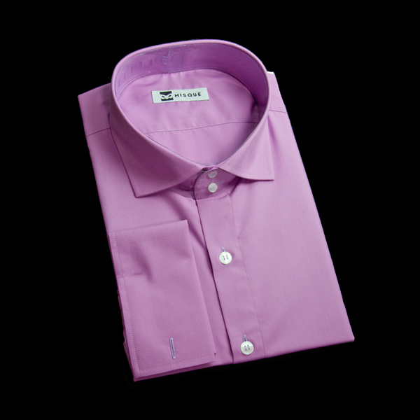 京紫色の無地柄 ワイドカラー　ドゥエボットーニダブルカフス（フレンチカフス）のワイシャツ