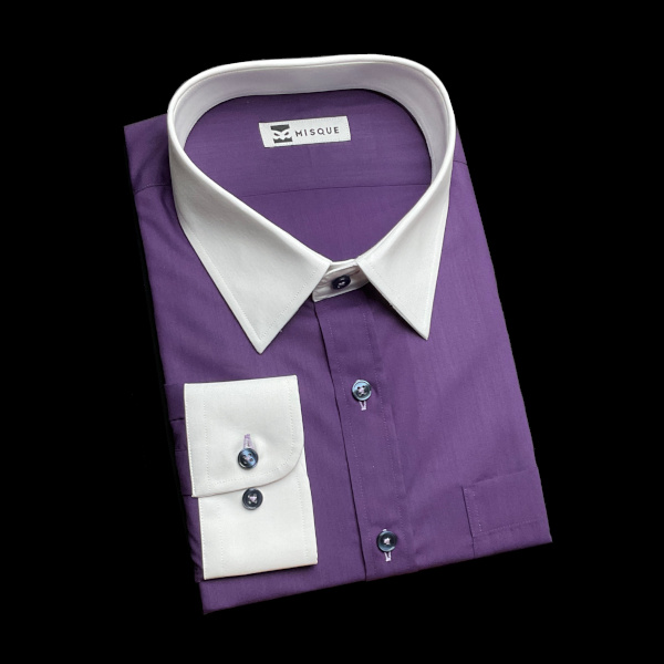 ダークパープルのクレリックシャツ