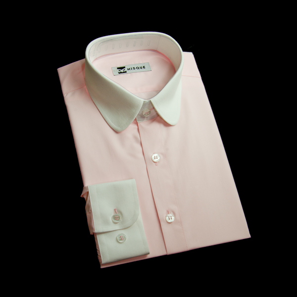 桜色の無地柄 ラウンドカラーレギュラー　ラウンドのワイシャツ